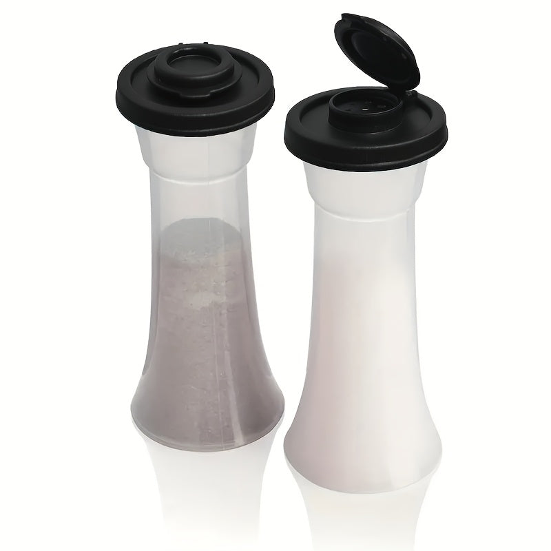2 Extra-Large Salt & Pepper Shakers, Moisture-Proof Salt Collector – Perfect for Camping, Picnic, Outdoor Kitchen, Lunch Box, Travel – Clear Spice Jars with Red Lids – Plastic Airtight Spice Dispensers, BBQ Seasoning Shakers, Powder Dispensers