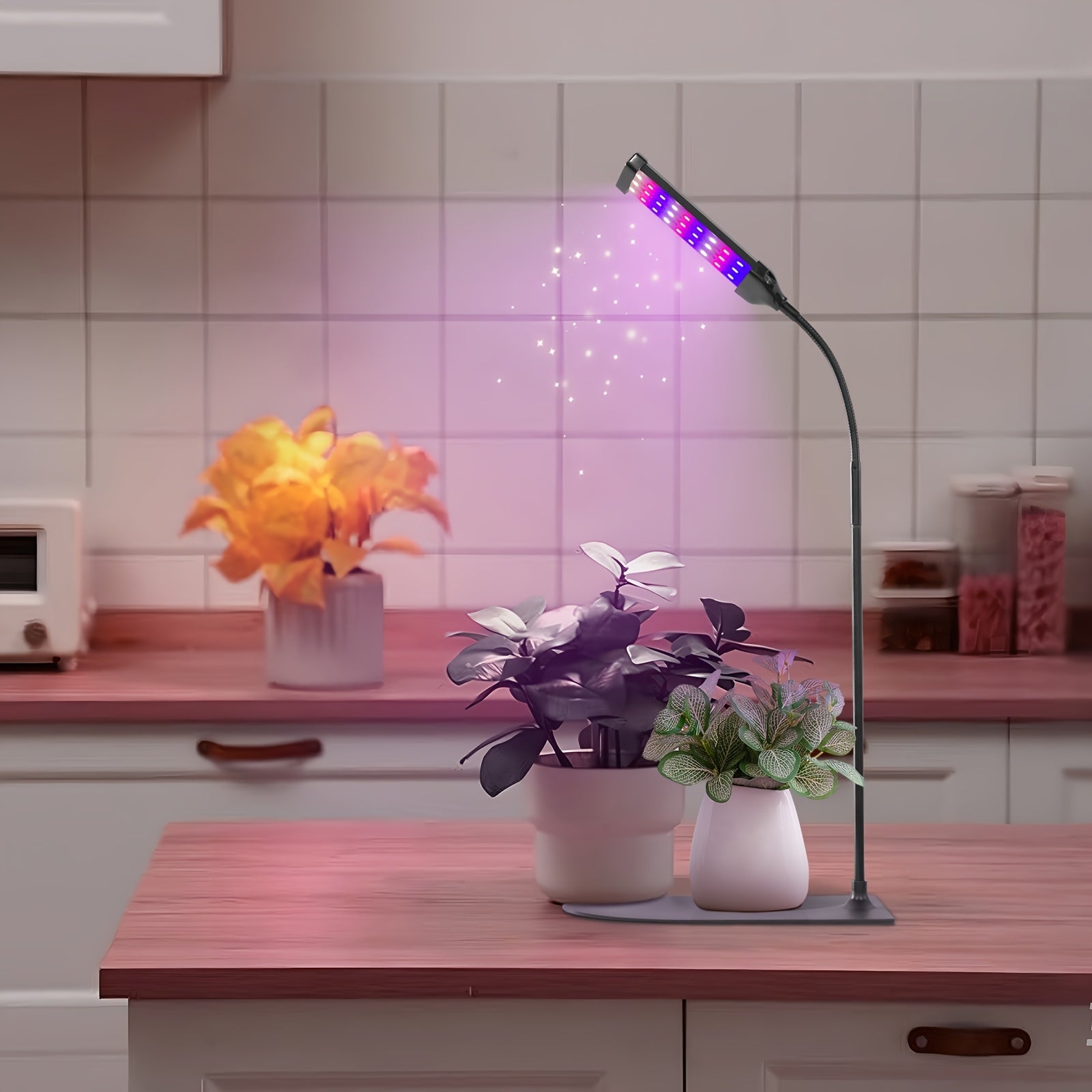 1-Pack Full Spectrum LED Plant Grow Light with Base, Movable Overhead Grow Lamp, White/Red/Blue LED Beads, 10 Dimmable Levels & Auto Timer 3/9/12H, Desktop Cabinet Clip-On Design, Perfect for Indoor Potted Plants, Easy Maintenance, Ideal Choice
