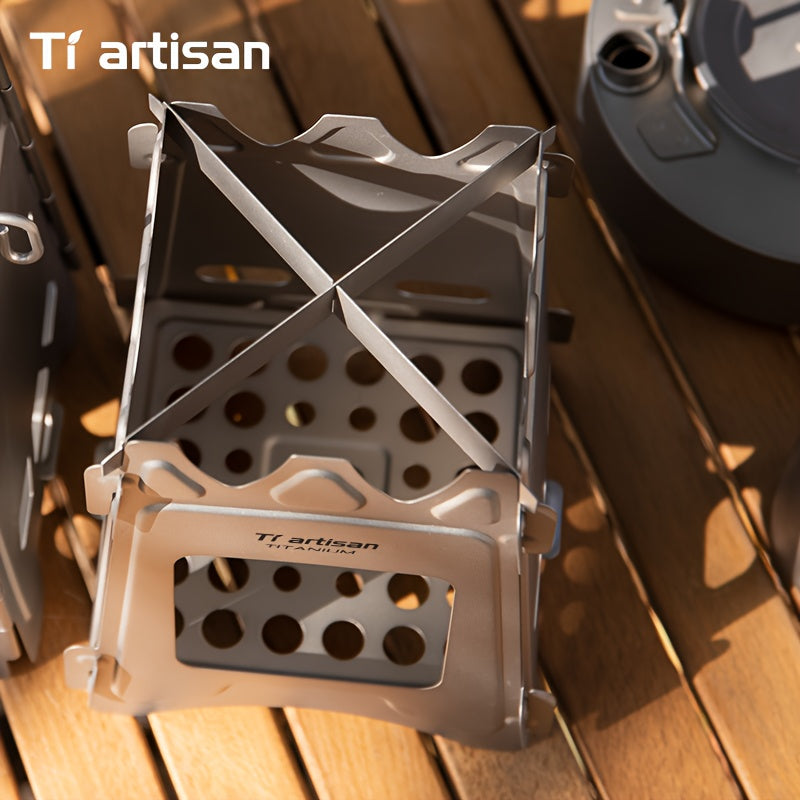 Tiartisan 1-Pack Pure Titanium Camping Stove, Detachable Portable Card Stove, Ultra-Light Multi-Functional Outdoor Survival Camping Stove with Stand (Holds Small Cookware When Assembled), Includes Storage Pouch
