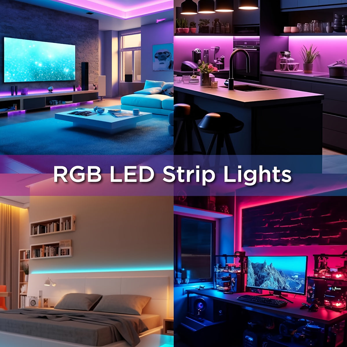 LED灯带，1 5 10 15米RGB灯带，带遥控器和usb供电，变色灯带，适用于卧室、厨房、显示器、电视、游戏室、 可DIY的室内装饰 、带24 键遥控器