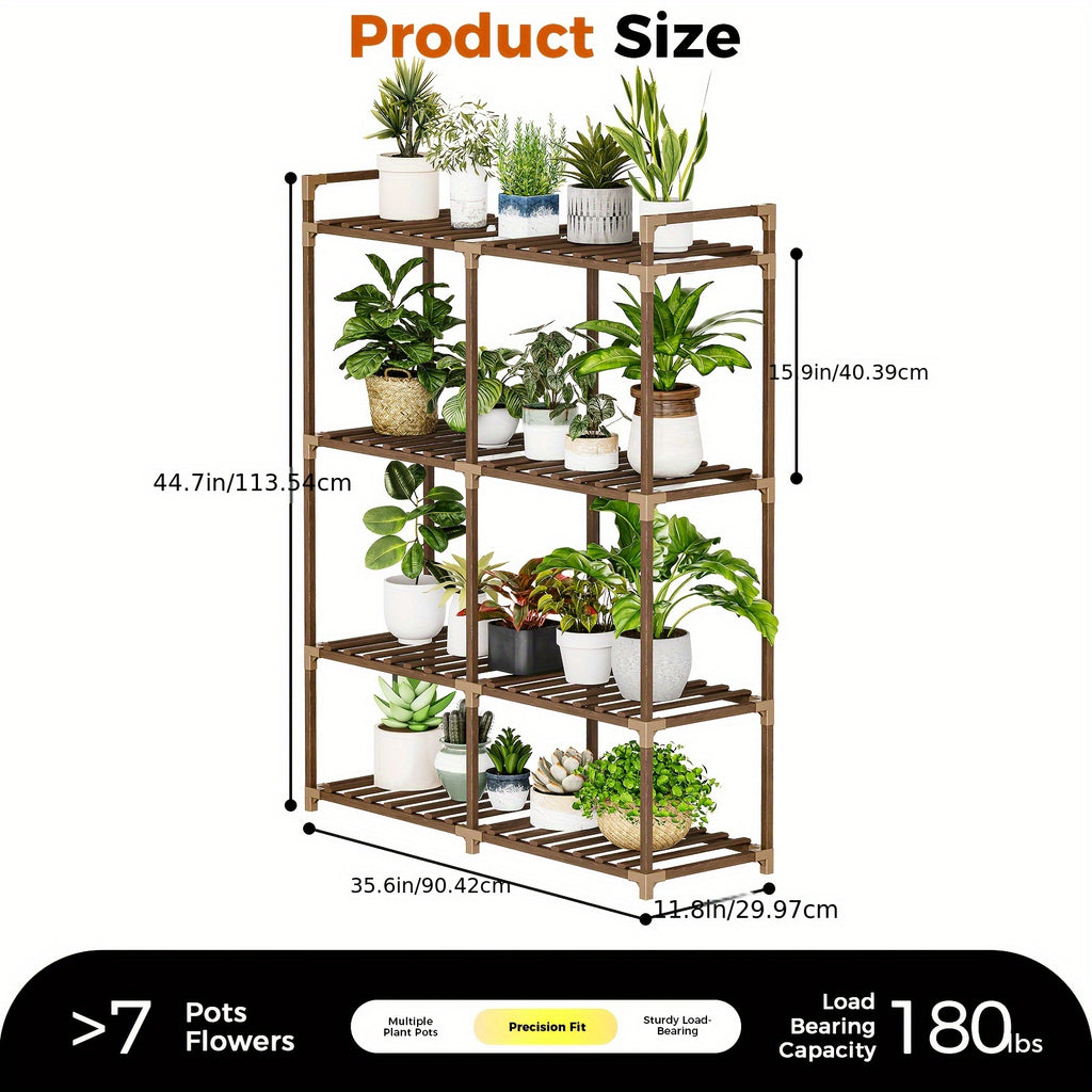 BF Plant Stand with Grow Light, 4-Tier Wooden Plant Stand, 44.7 Inch Tall Indoor Plant Shelf, Multi-Tier Large Plant Display Rack, Corner Plant Holder for Living Room & Patio