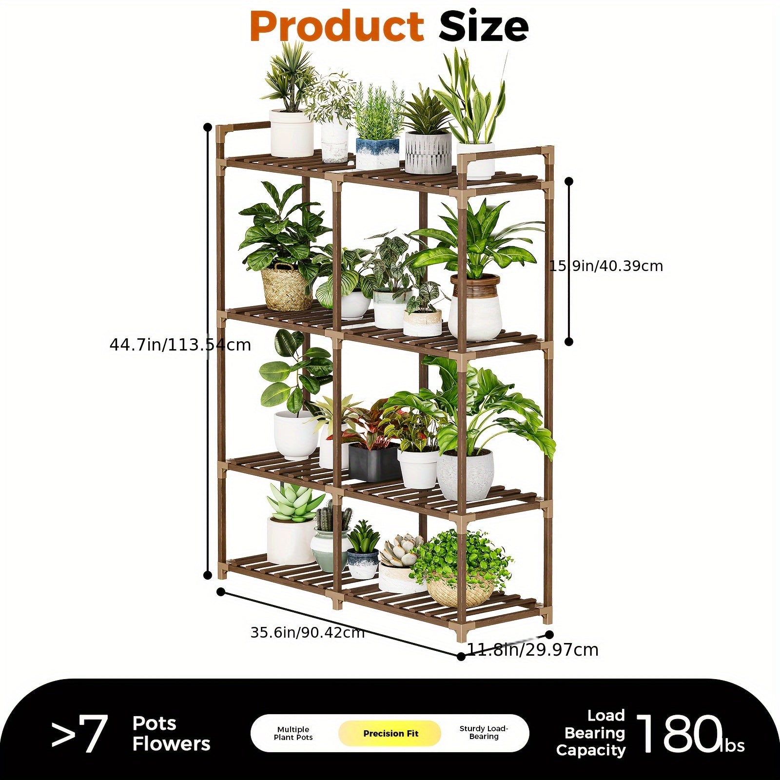 BF Plant Stand with Grow Light, 4-Tier Wooden Plant Stand, 44.7 Inch Tall Indoor Plant Shelf, Multi-Tier Large Plant Display Rack, Corner Plant Holder for Living Room & Patio