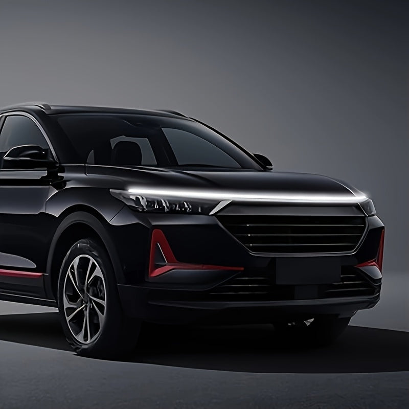 7英尺动态LED汽车引擎盖灯条，适用于轿车、卡车和SUV，粘贴式安装，12V直流电源，白光，完美的汽车配件礼物，为您的道路照亮