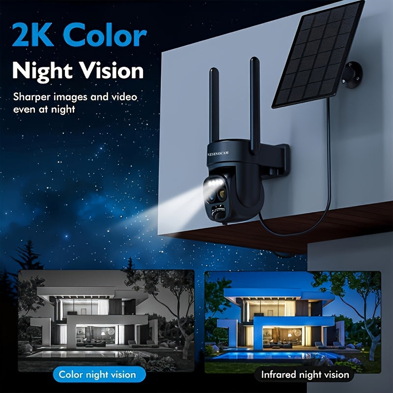 Outdoor Safety High-definition Night Vision, Home Security Camera, with Solar Power, WiFi Connection, PIR Motion Detection, Outdoor Home Monitoring Light Alarm, Two-way Audio, Wireless Security Camera, Suitable for Gardens, Front Doors, Rating IP66