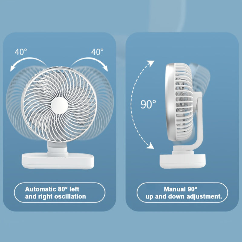 Portable Rechargeable Desktop Fan, Long Lasting Battery Auto Oscillating Fan, Up & Down Angle Adjustable, Compact Quiet Mini Fan Ideal for Dormitory Office