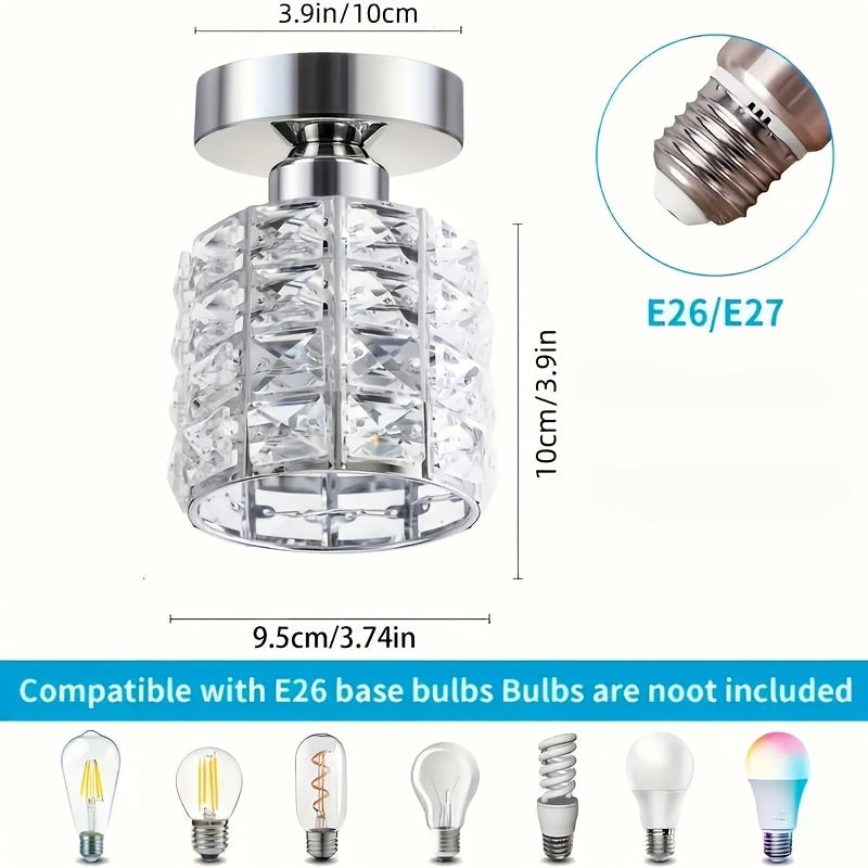 Modern mini crystal semi-flush mount ceiling light, luxury design chandelier, easy to install for bedroom and kitchen, creative minimalist design, compatible with E26/E27 base (bulb not included)