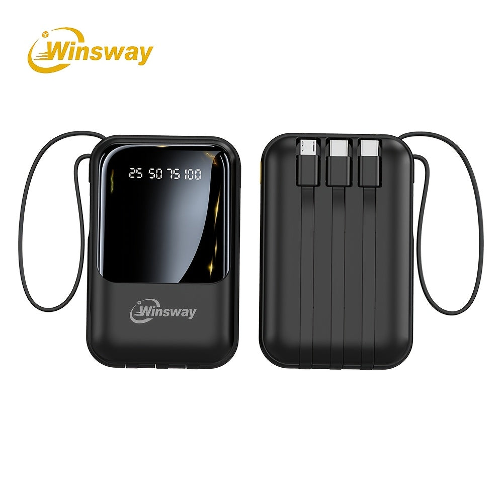 Winsway 10000mAh Portable Mobile Charger With Built-in Charging Cable, 4 Outputs And 3 Inputs, LED Smart Display/light For Android Mobile Electronic Devices, Is A Must-have Emergency Power Supply For Outdoor Camping. High-value Gift.
