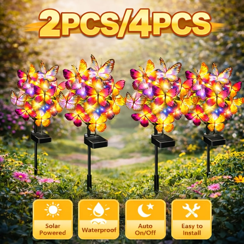 Solar Courtyard Garden Light - Latest Outdoor Solar Light, Colorful Large Butterfly Decoration, Large Size Solar Panel, More Realistic Butterfly Flowers (2/4/8 Sets) Christmas Holiday Decoration
