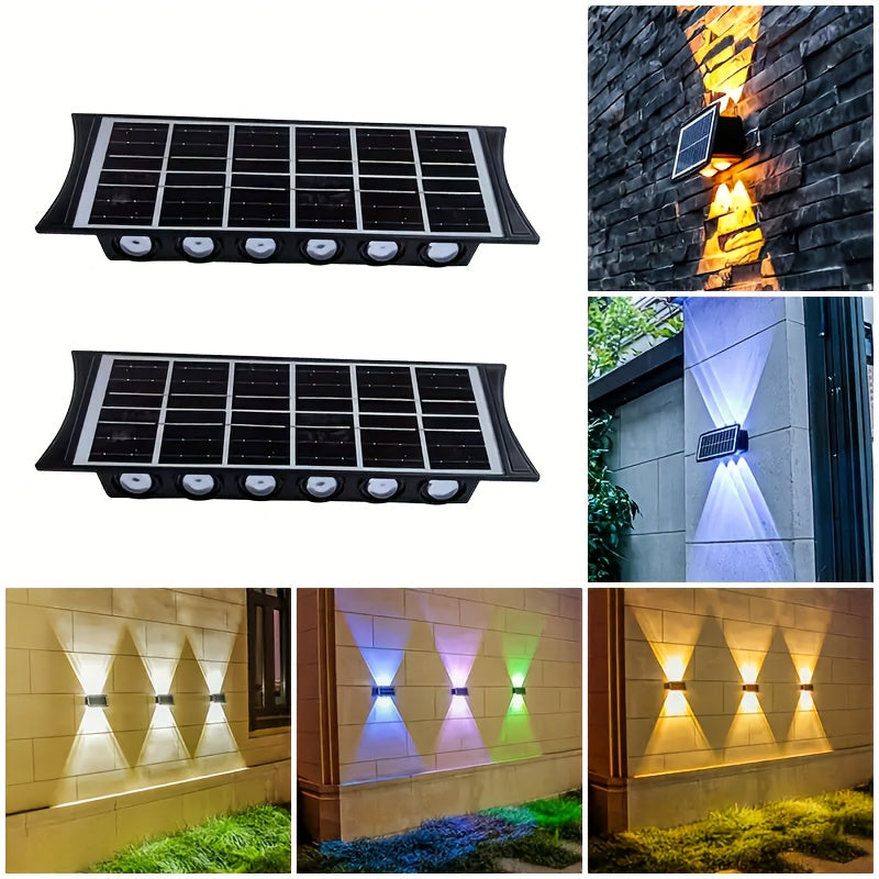 2-Pack Solar Wall Light, Outdoor Wall Washer Light, Courtyard Villa Exterior Wall Decoration. Suitable for Outdoor Patio, Garden, Lawn, Balcony, Christmas, Up and Down Wall Light, Hallway Decoration