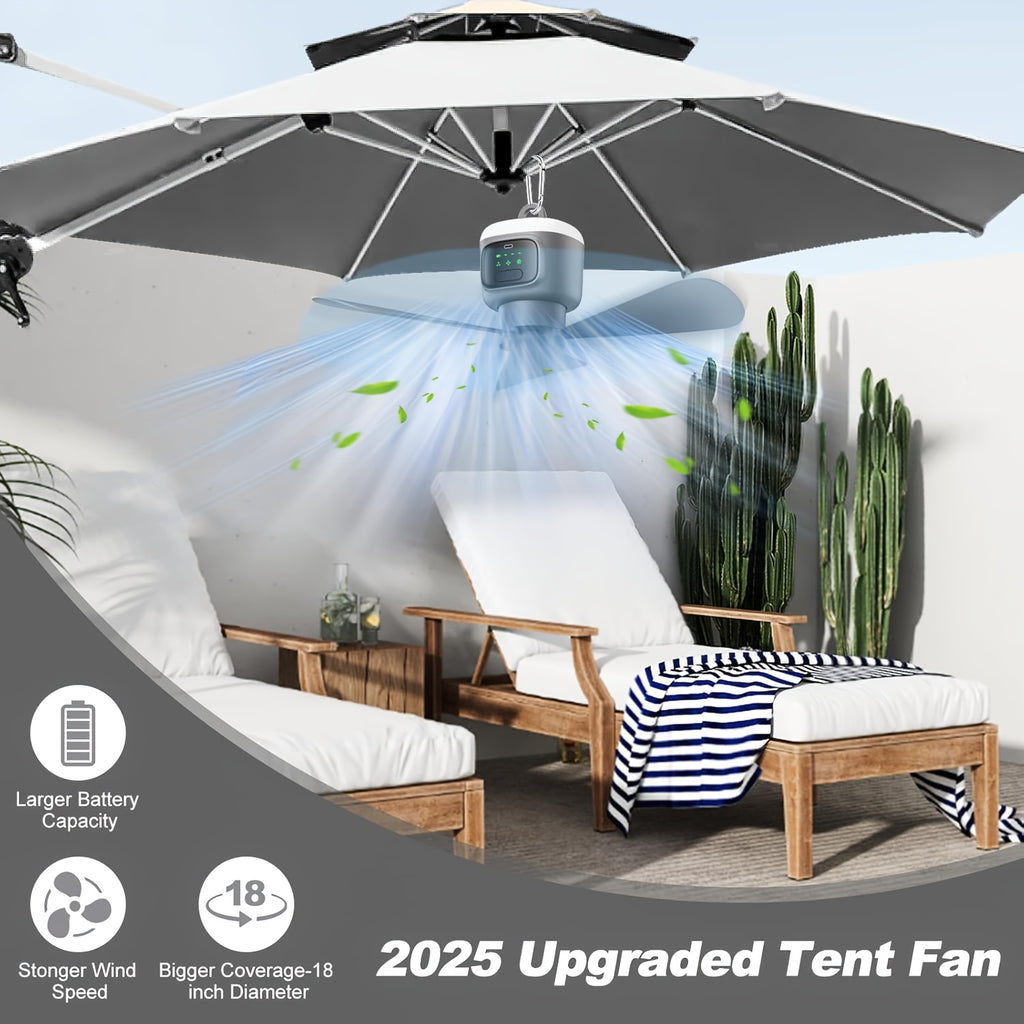 787.4"*590.55"*393.7", 33/8 PCS Set, USB Fast Charging Camping Fan, 3-Speed Adjustable, LED Lighting, 12000mAh Battery, Up to 30H Runtime, Remote Control, for Tent, RV, Camping