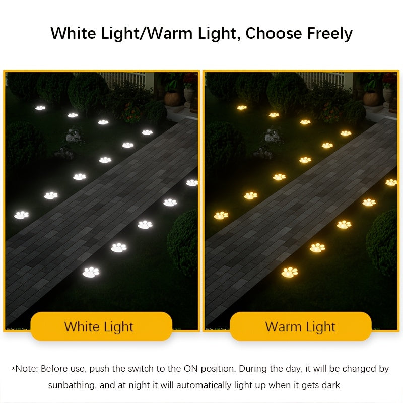 4個太陽能LED狗爪路徑燈 - 戶外爪印地燈，適用於草坪小徑花園裝飾景觀照明，可愛狗爪地燈