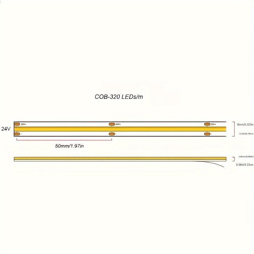 COB LED灯条- 320LED /m， 8mm宽，12V 暖白色，灵活耐用，适用于室内/室外使用，适合家庭，厨房，卧室和舞台照明，室内照明|现代照明|灵活照明，家用LED灯