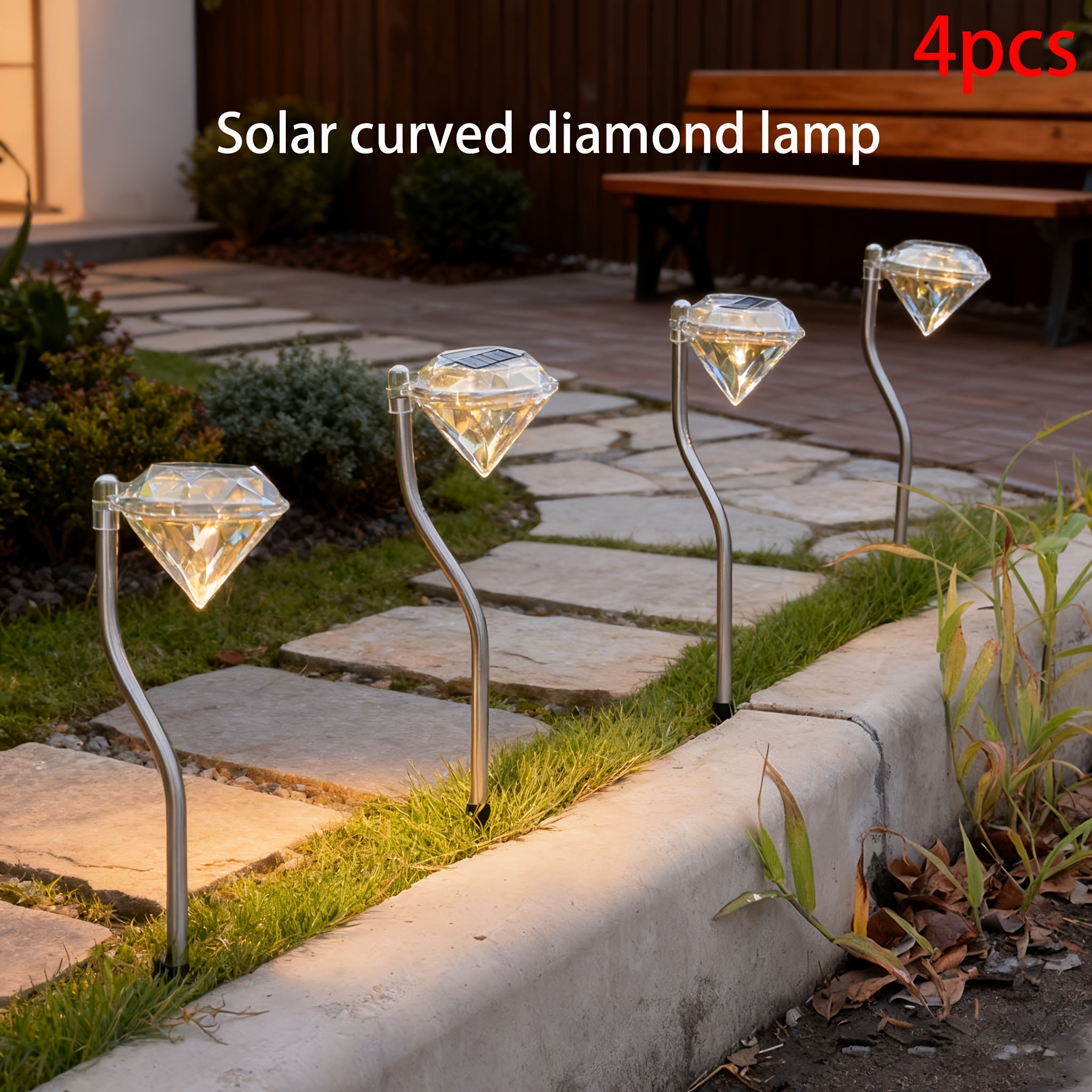 4-Piece Solar Curved Light Strip Diamond Light, Solar Outdoor Rainproof Lawn Light, Simple Semi-Flush Mount Installation, Suitable for Garden, Walkway, Patio Decoration, Outdoor Solar Landscape Light, Garden Decorative Courtyard Light