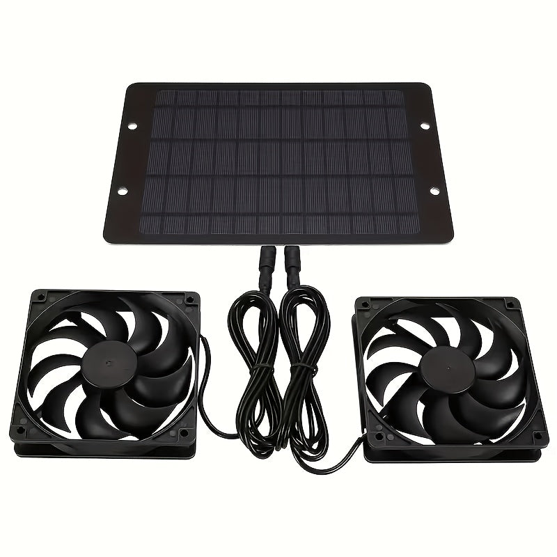 DBF Solar Fan and Panel Set - 2-in-1 Outdoor Exhaust/Intake Fan, Suitable for Chicken Coop, Shed, Dog House and RV - Detachable Panel Maintenance-Free Operation, Solar Ventilation System for Chicken Coop, Shelter and Pet House