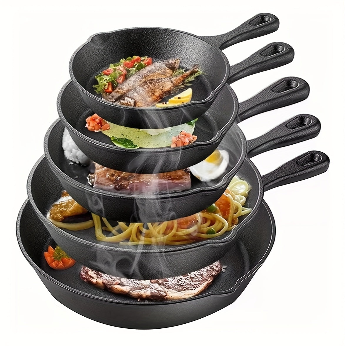 3/4 Pcs Cast Iron Skillet Set, Excellent Heat Retention, Indoor & Outdoor Cooking Available, Restaurant Chef Grade Frying Pan, Ideal for Cooking & Gifting, Local Warehouse Shipping