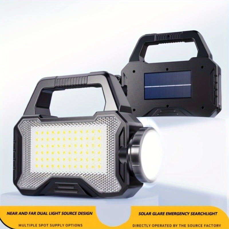 One Rechargeable Portable Solar Flashlight, Multi-Functional Handheld Light, Emergency Flashlight, Rechargeable, Can Be Used as a Power Bank for Mobile Phones, Ideal for Camping & Fishing