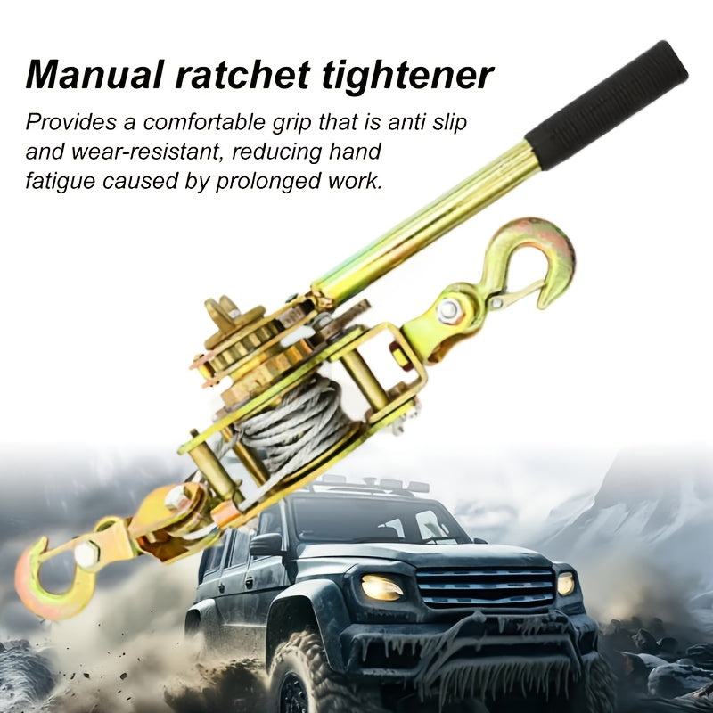 Manual Cable Puller Vehicle – Heavy Duty Steel Pulling Machine with 2 Hooks for Cargo Securing and Tensioning. Steel Cable Construction. Manual Cable Puller Vehicle, Portable Tire Securing Cable Winch for Trailers