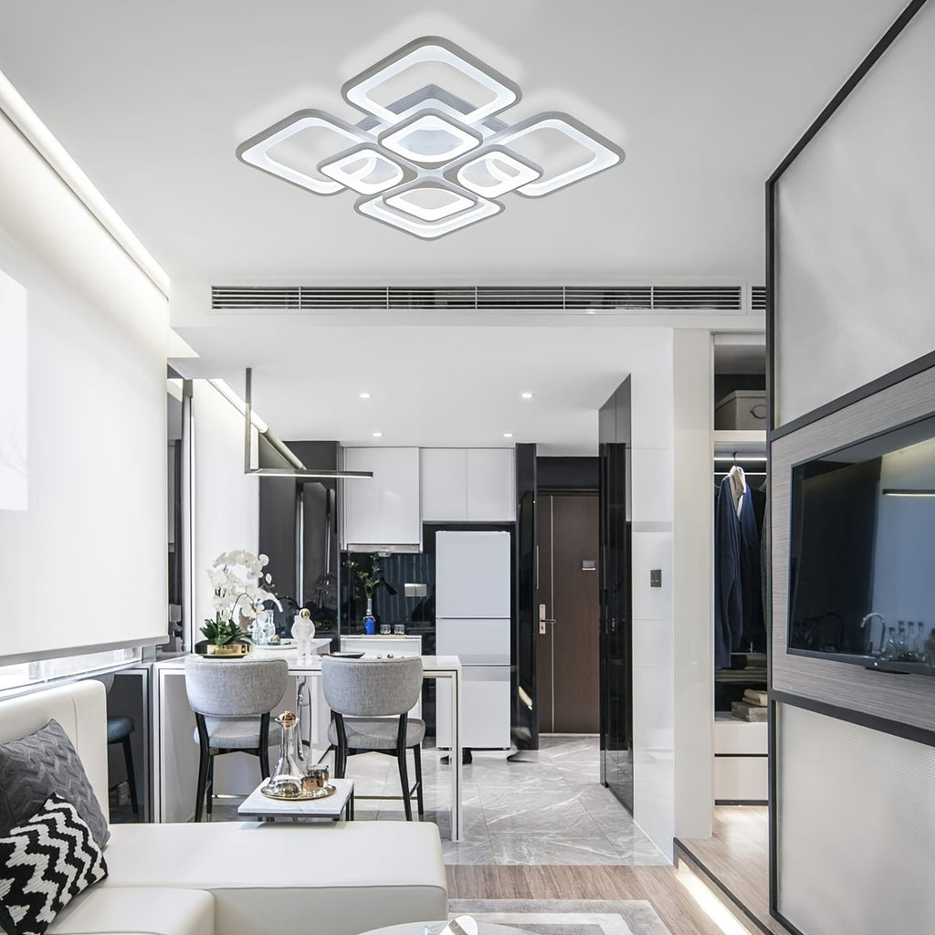Enncll modern LED ceiling light, dimmable flush mount ceiling light fixture, with remote control, 23.6" 8-square acrylic ceiling light, suitable for kitchen, living room, dining room, bedroom, 3000K-6500K