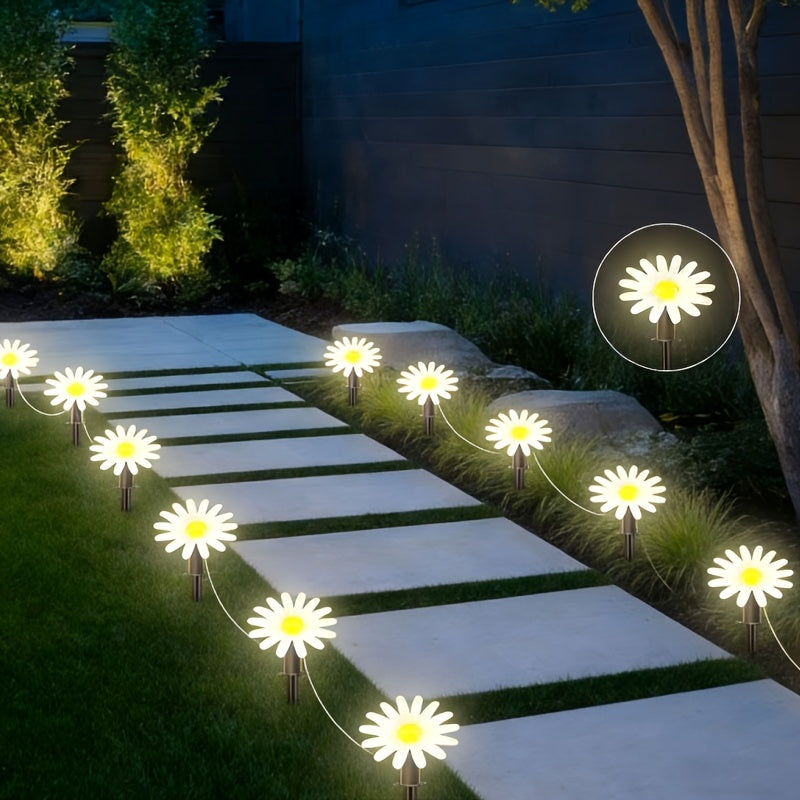 10-Piece/Set Solar Garden Flower Light, Daisy Design, 8 Lighting Modes, Suitable for Stairs, Fence, Garden, Balcony, Courtyard Decoration, IPX4 Outdoor Solar Light, Perfect for Valentine's Day and Holiday Celebrations