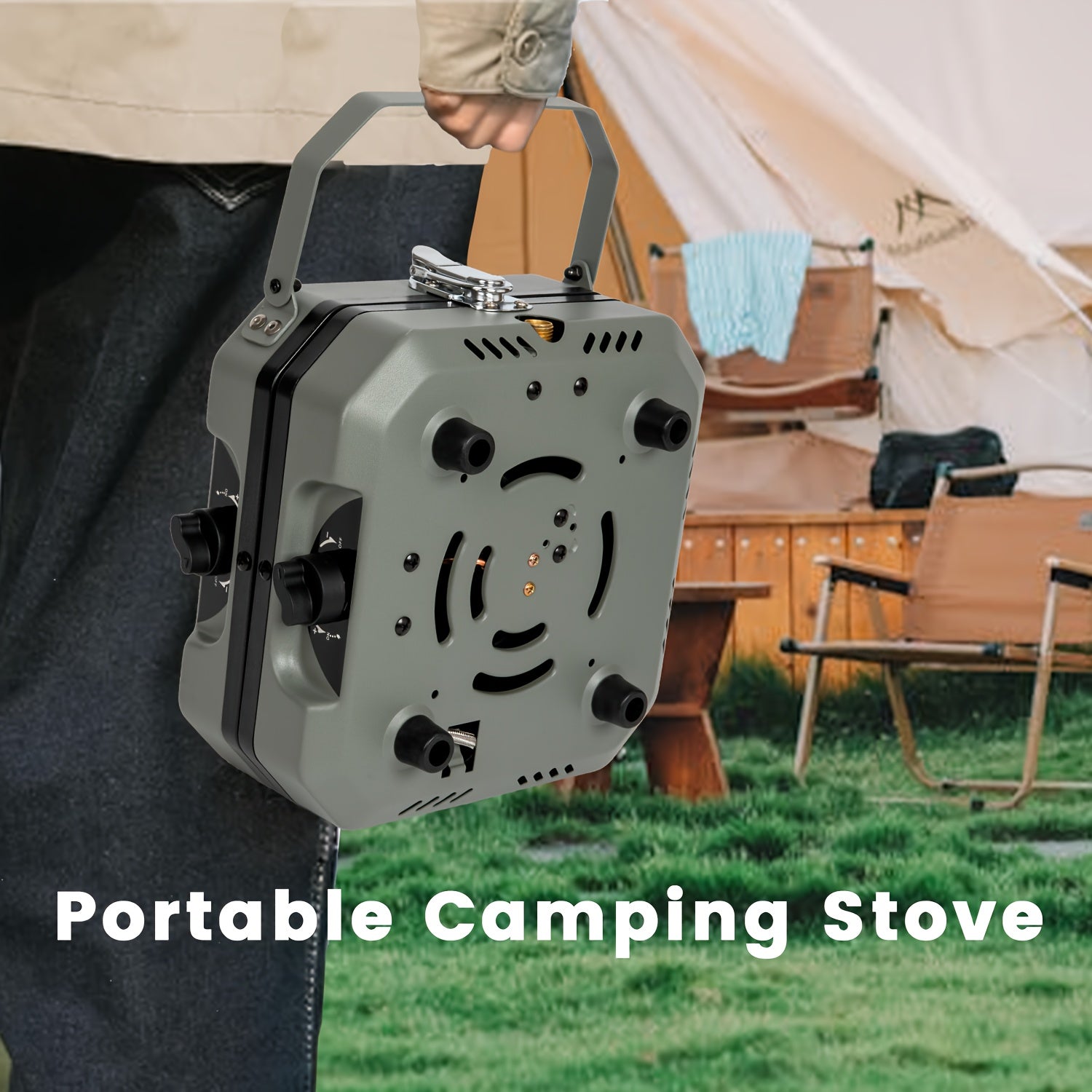 Portable Foldable Camping Stove, Lightweight Butane Gas Burner with Adjustable Flame Control, Compact Outdoor Stove for Hiking, Backpacking, Picnic & Camping Cooking