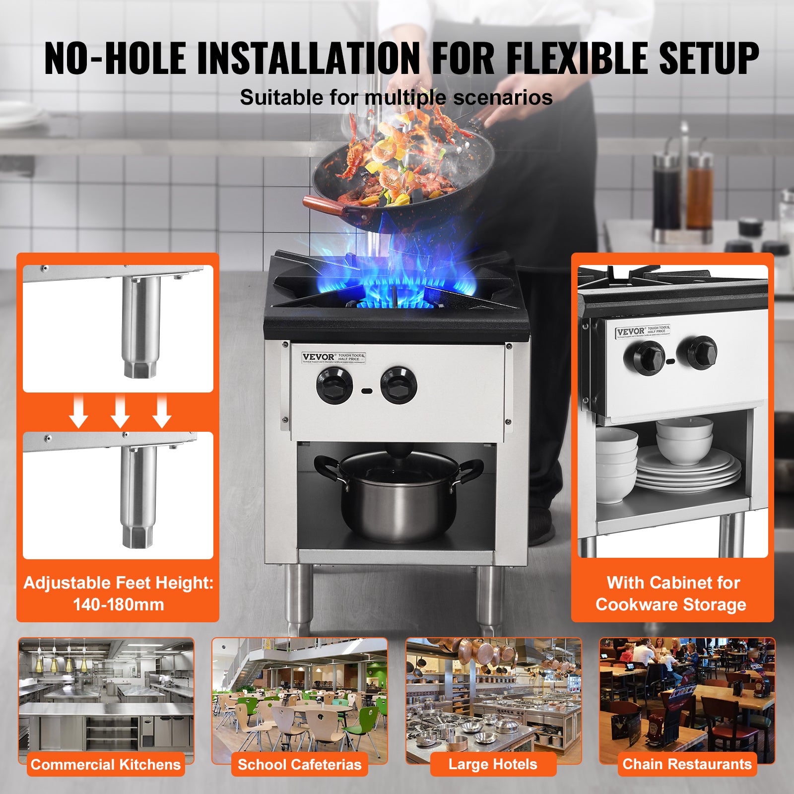 VEVOR Commercial Gas Stove, 1/4 Burner Countertop Cooking Hot Plate, Kitchen
