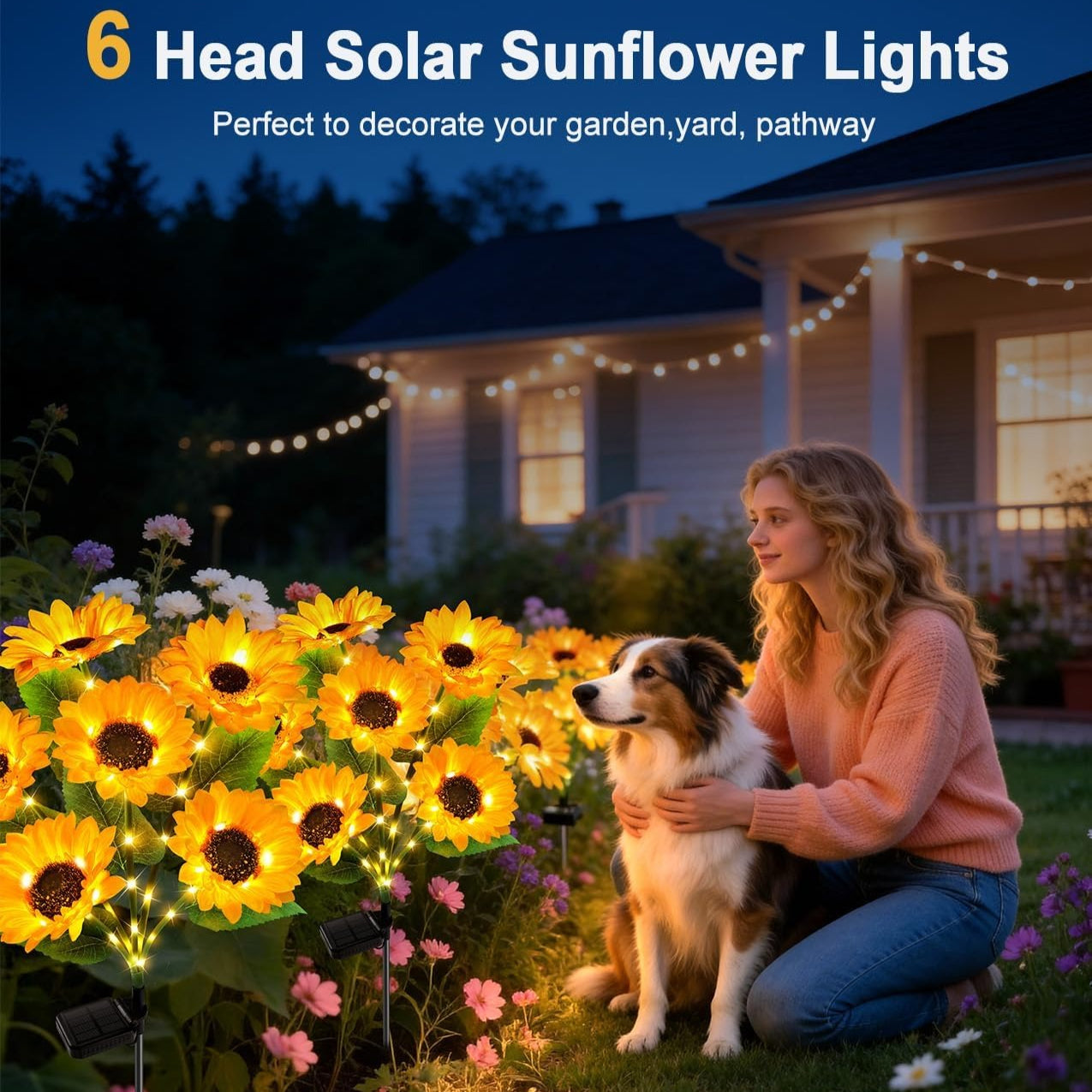 Outdoor Solar Courtyard Decorative Light, Upgraded Sunflower Shaped Solar Garden Light, IP65 Waterproof Solar Flower Light, Suitable for Flower Bed Lawn Courtyard Decoration, Perfect Gift for Women, Mothers and Grandmothers