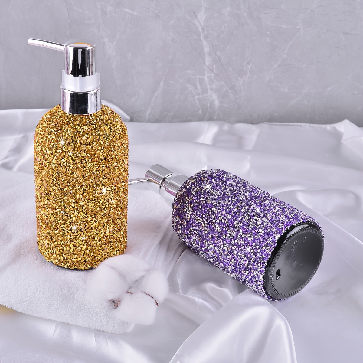 500ml Diamond-Inlaid Bubble Press Soap Dispenser - Refillable Shampoo, Body Wash & Lotion Bottle - Elegant Bathroom Accessory