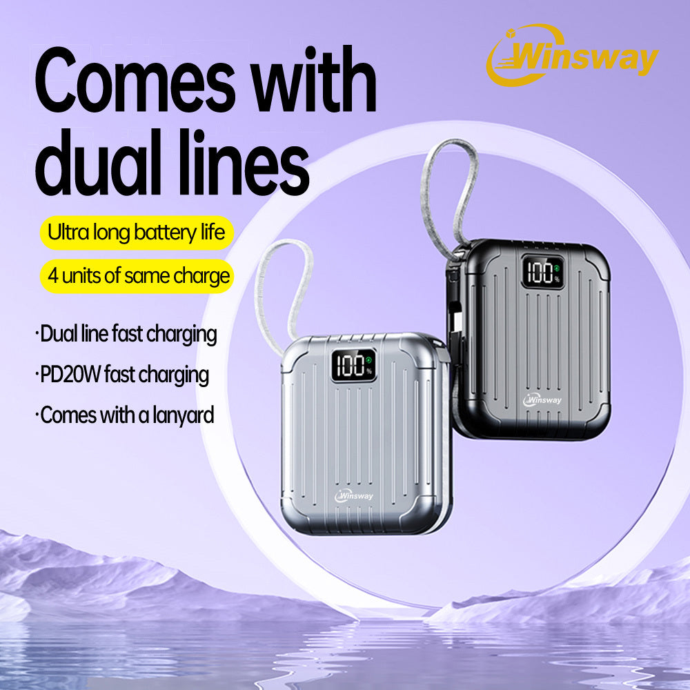文思威2.9英寸迷你便攜充電寶-10000mAh，22.5W快充，配備2合1掛繩線，Type-C雙向快充，LED高畫質顯示屏，便攜登機，相容多種手機型號