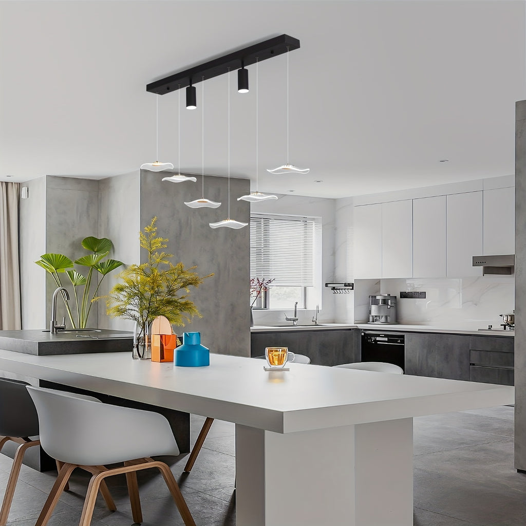 Enkerr modern style 6-head dimmable LED pendant light, with remote control, adjustable color temperature (3000K-6000K) and brightness, infrared remote control, memory function, large ceiling light suitable for kitchen island
