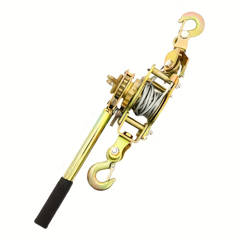 Manual Cable Puller Vehicle – Heavy Duty Steel Pulling Machine with 2 Hooks for Cargo Securing and Tensioning. Steel Cable Construction. Manual Cable Puller Vehicle, Portable Tire Securing Cable Winch for Trailers
