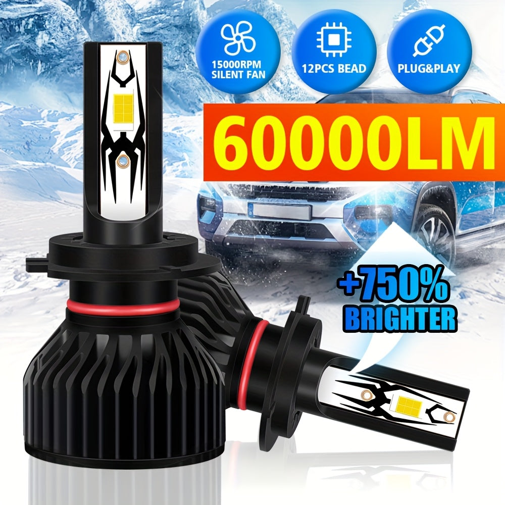 2-Pack H7 LED Bulbs 9005/HB3 9006/HB4 CANBUS Headlight Bulbs 210W Power Dual-Side CSP Chip 6500K Super White Light + 900% Brightness Increase 60,000 Hours Lifespan 12V/24V Universal