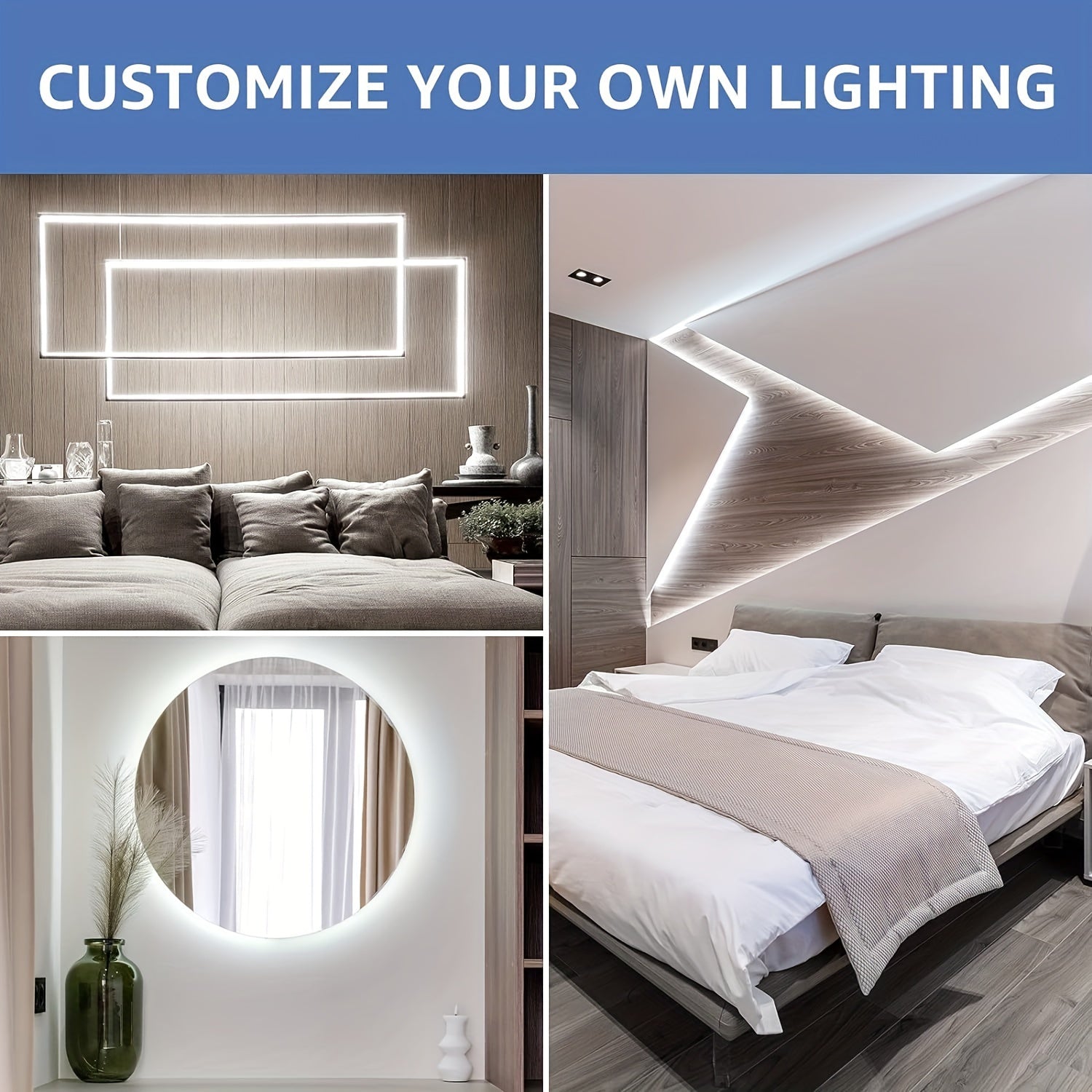 NBBUFF 3ft to 50ft LED light strip, warm/cool dual color optional, convenient USB interface design, touch button to turn on/off, easy to operate and install, suitable for bedroom, mirror, kitchen, TV background wall, desk and ceiling lighting
