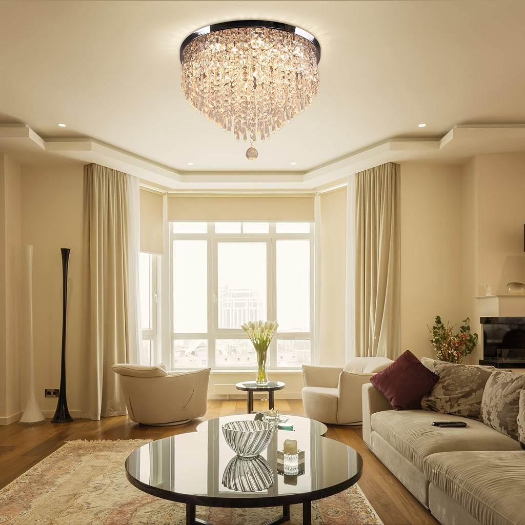 19.7-Inch Modern Crystal Chandelier LED Recessed Ceiling Light, Suitable for Dining Room, Bedroom and Living Room, Warm White Light