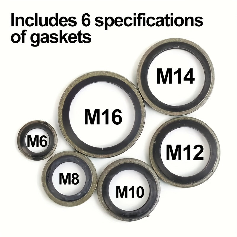 130-Piece Oil Drain Plug Gasket Set for Automotive - Includes Drain Bolt Washers, Rubber Gaskets & Replacement Seals in Sizes M6, M8, M10, M12, M14 & M16