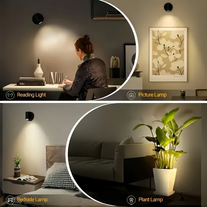2/3/4-pack wireless spotlight, 3 color temperatures adjustable warm/cool/neutral white light, adjustable lamp arm, black and white two-color minimalist design, no-wiring installation, USB rechargeable