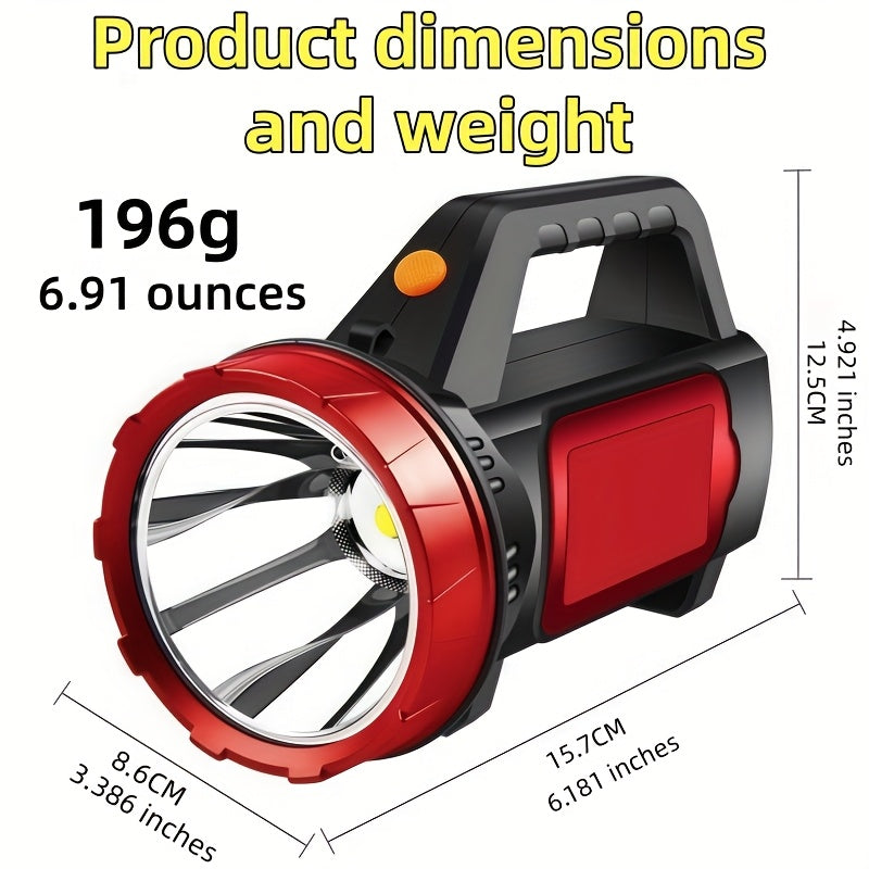 High Power LED Camping Spotlight - Super Bright Portable USB Rechargeable Flashlight, Christmas Gift, Handheld Emergency Flashlight with COB Side Light, Perfect for Outdoor Activities, Hiking, Patrol and Picnic