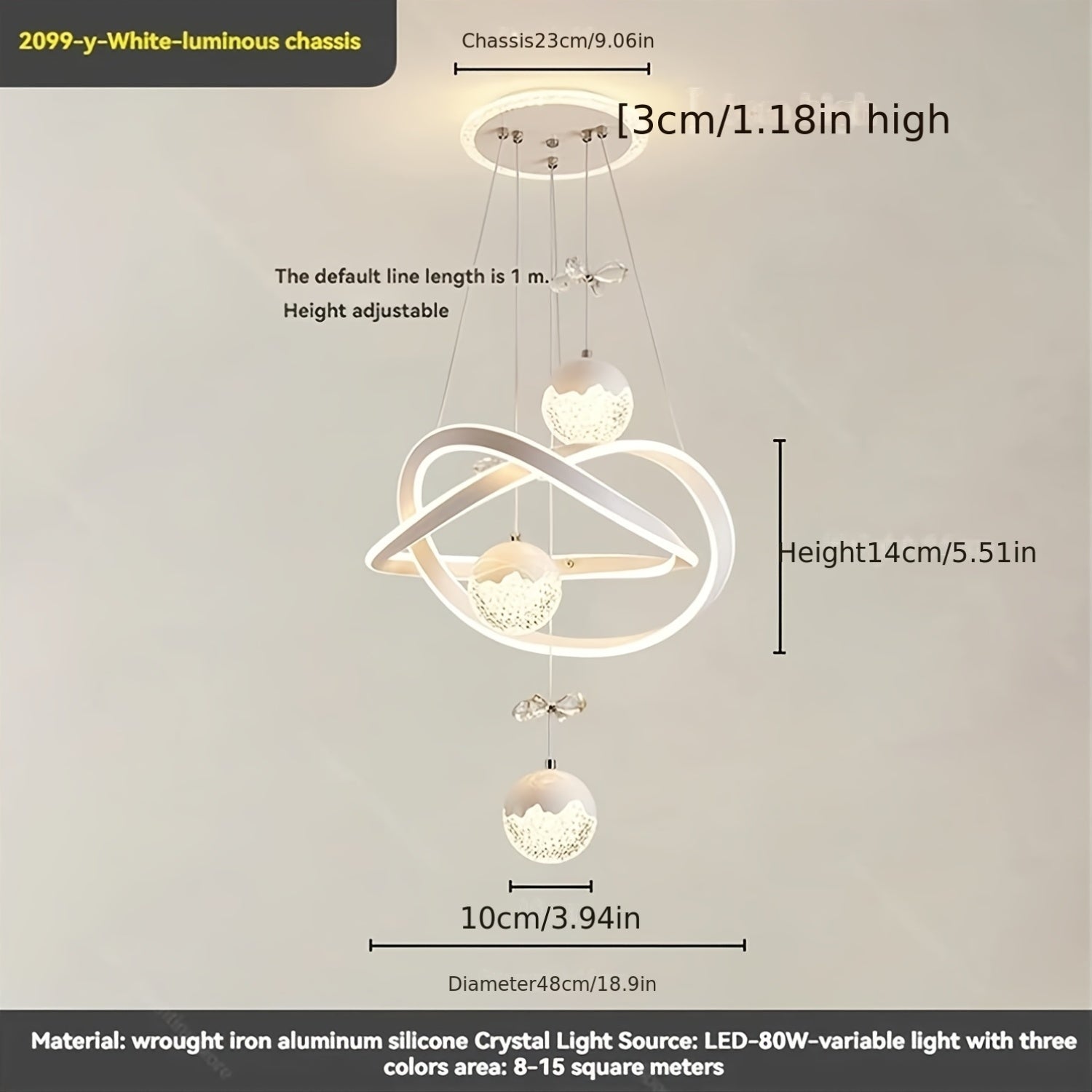 Modern LED pendant light three-color dimmable pendant light, suitable for kitchen island, dining room, living room, modern pendant light, height adjustable, perfect for modern home decoration