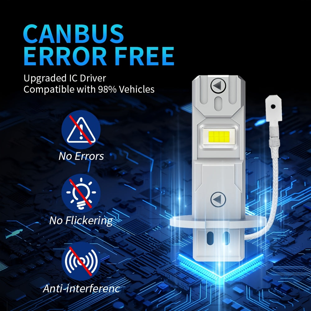 2025 Newest Ultra H3 LED Bulbs, Super Bright H3 1:1 Mini Size, Ultra-Stable Power 18000LM 6500K Fanless H3 LED Bulbs, Plug-and-Play, No Adapter Needed, Non-Polarity, 2-Pack
