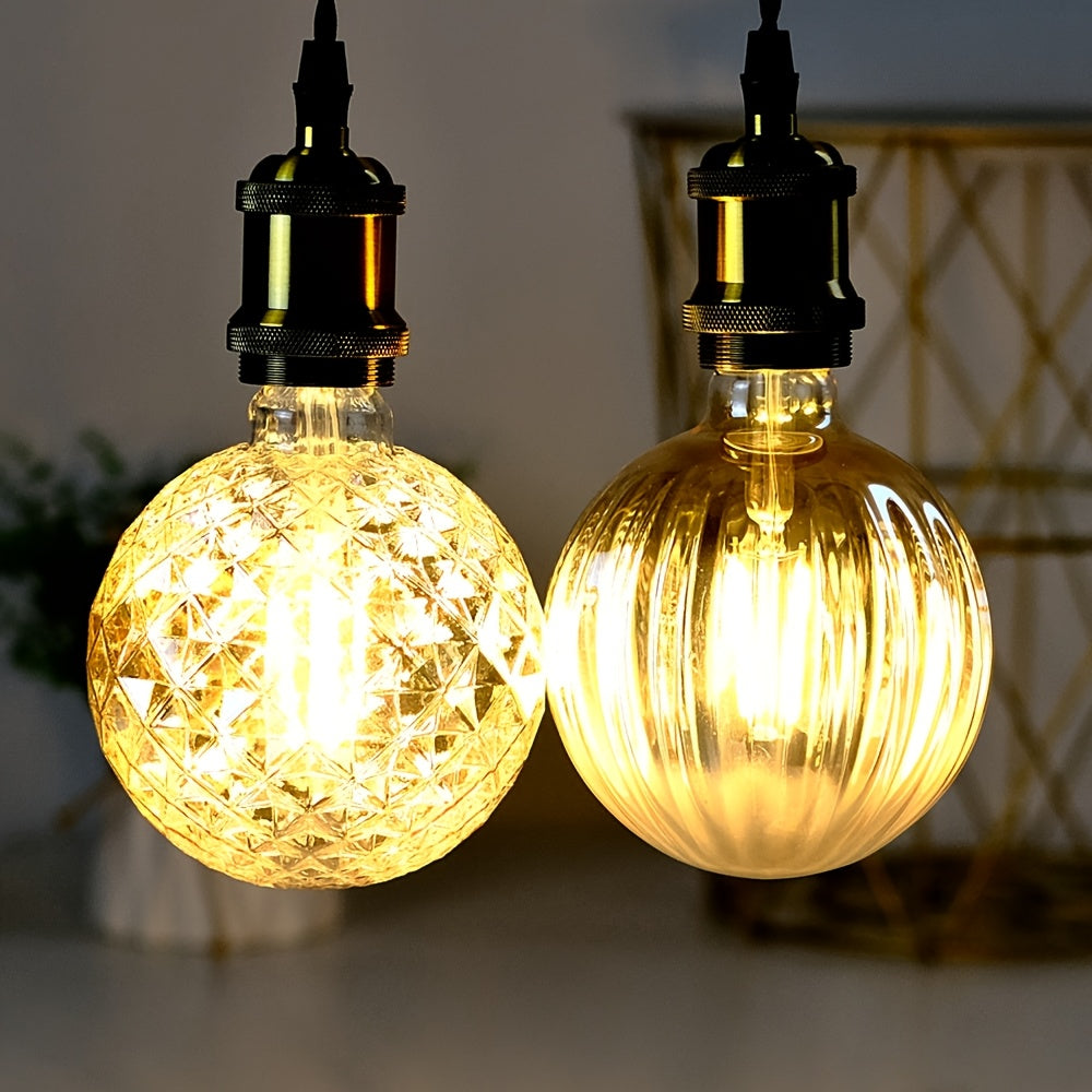 1 piece vintage Edison LED filament bulb, G40 crystal watermelon vintage creative LED filament bulb, 120V 4W E26 medium base, 2700K warm white amber clear glass bulb, cozy home decorative bulb, non-dimmable