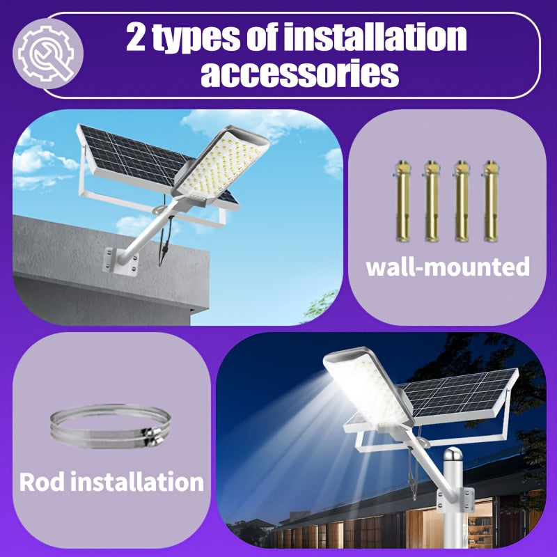 1 Piece High-Brightness Curved LED Solar Street Light, 6500K Solar Street Light with Remote Control, Home Solar Garden Light for Outdoor Commercial Parking Lot and Road Lighting