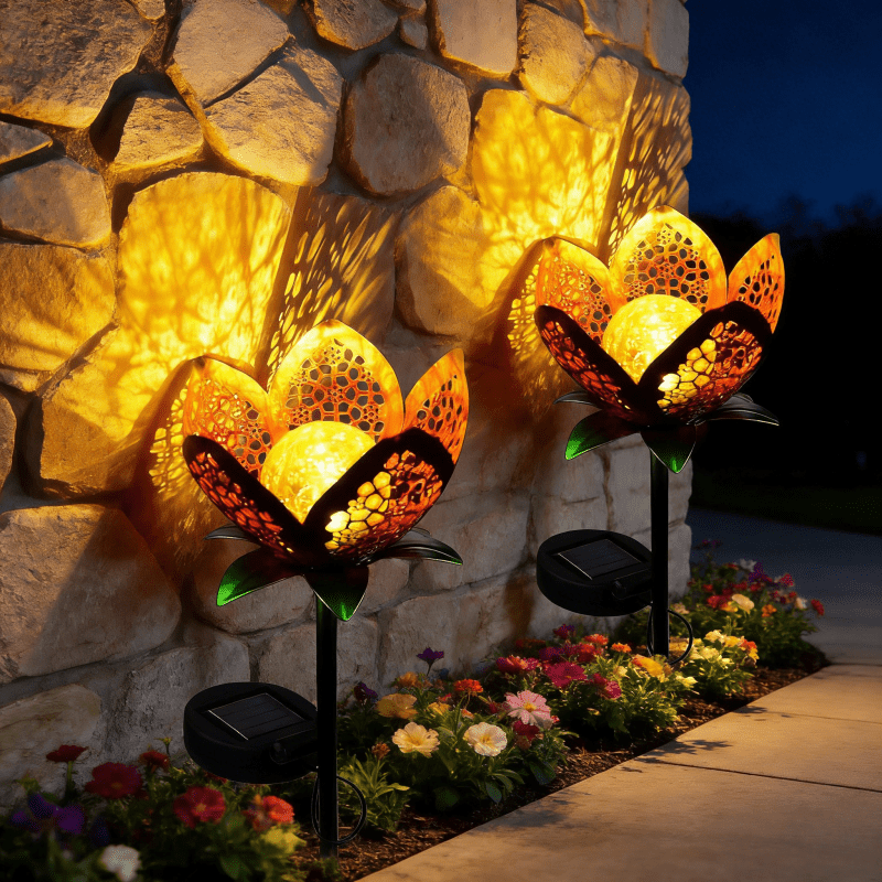 1 Solar Outdoor Tulip Garden Light | Ip65 Tulip Flower Metal Statue Solar Light, Garden Art Path and Lawn Fairy Light | Suitable for Garden, Lawn, Patio, Camping, Tabletop, Farm, Pond, Landscape, Balcony, Path
