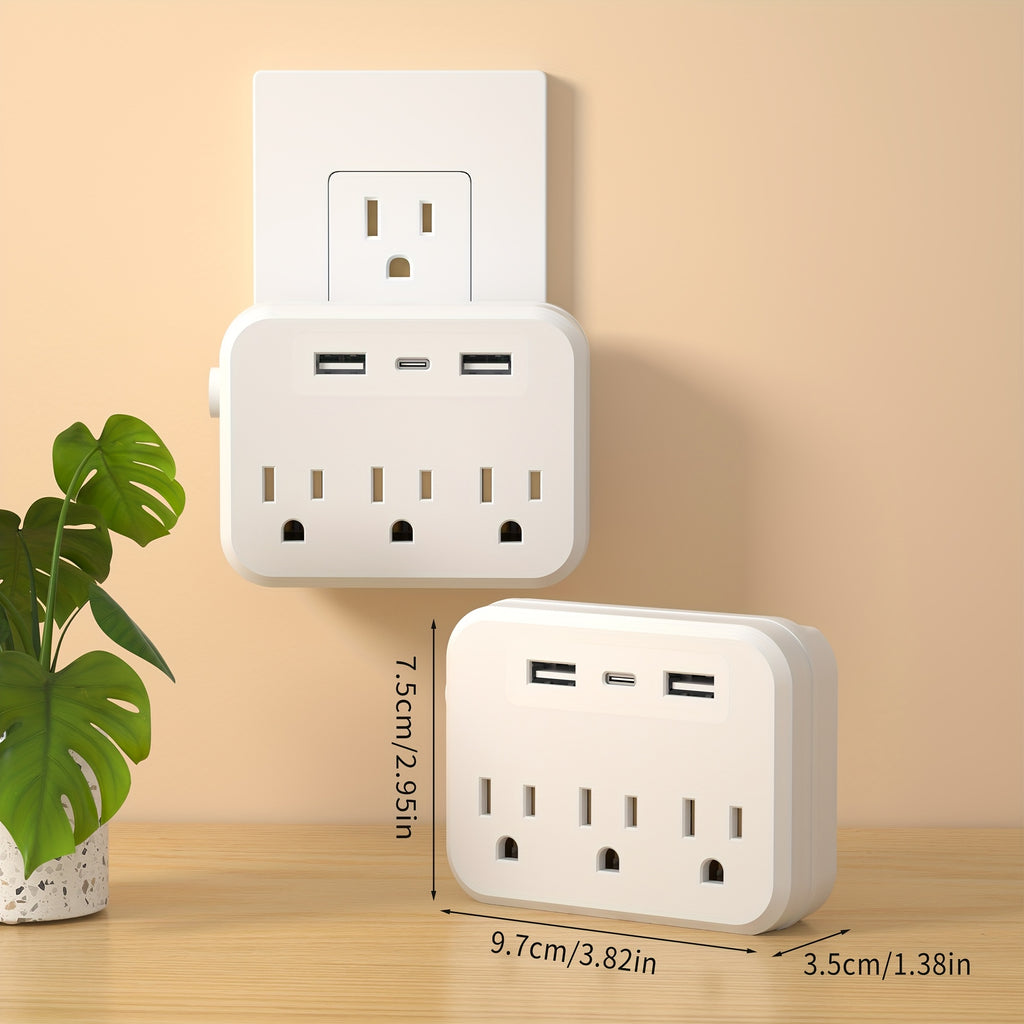 Buy One Get One Free, Compact And Portable Socket Comes with USB Slot And Power Switch, 3 Power Outputs, 2 USB-A And 1 USB-C, Which Is Suitable for Wall Distributor In Office, Bedside And Travel. Wall Charger Adapter Power Board