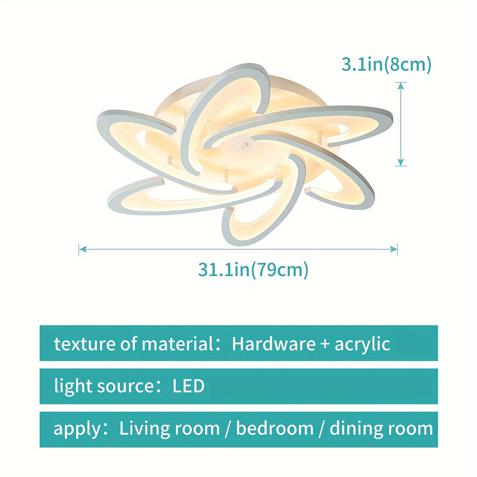 Qcyuui dimmable LED ceiling light - 31.1-inch flush mount modern lighting fixture, 3360LM, 3000K-6000K adjustable color temperature, suitable for living room, kitchen, bedroom and dining room