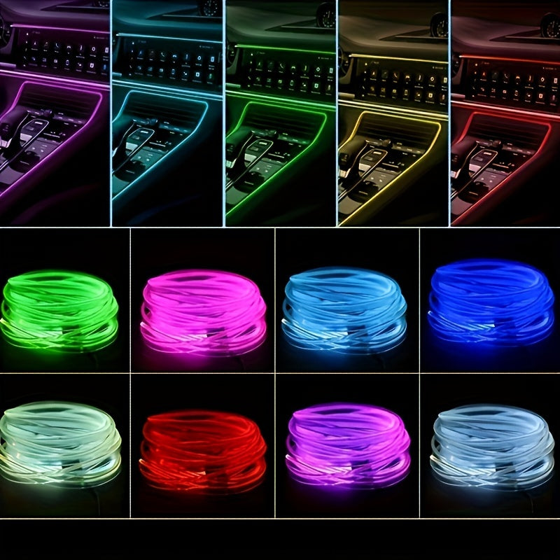 78.74 英寸 157.48 英寸 LED 灯条汽车内装装饰氛围灯 RGB 霓虹灯 DIY 仪表板环境光纤灯带 USB 驱动器