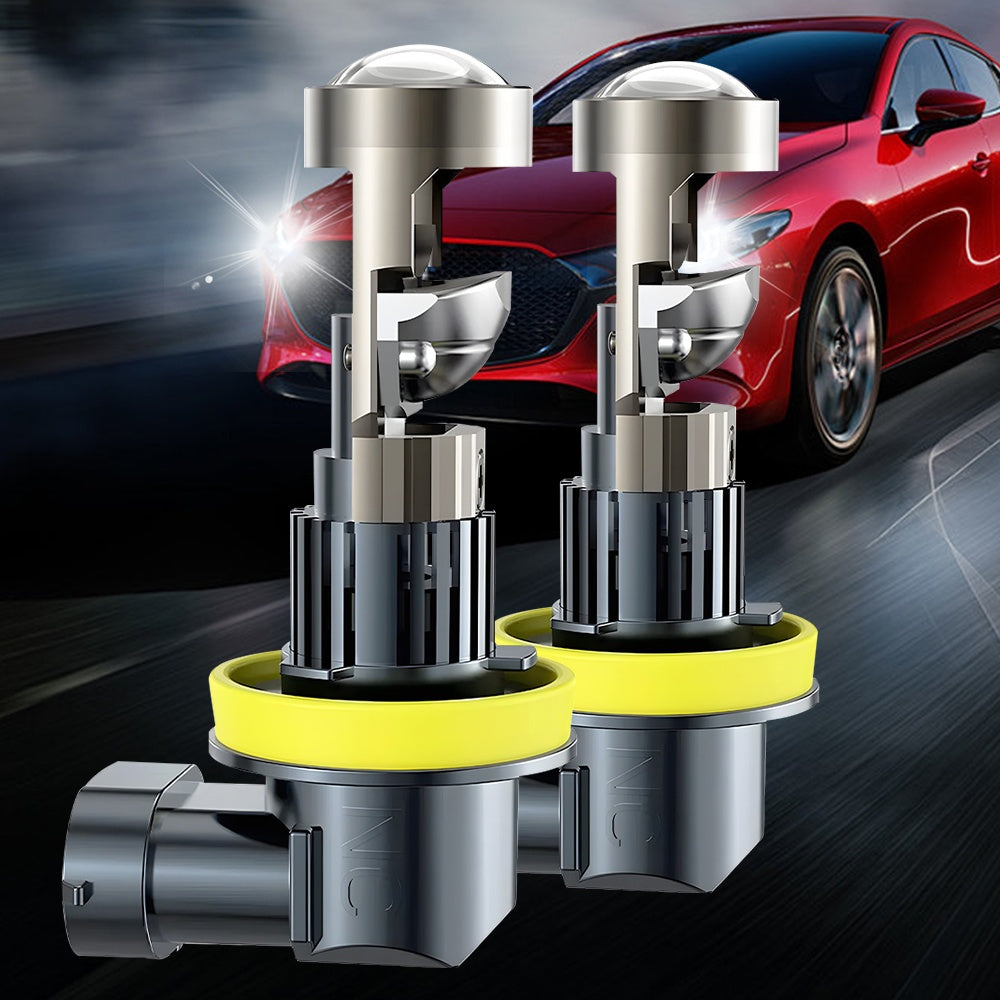 2Pcs LED Car Mini Lens 9005/9006-QF019, 53000 Lumens, 6500K White Light, H4/9003/HB2/H7/H18/H8/H9/H11/H16 Fit for Car and Motorcycle, 7055 Chip, High Power, New Upgraded Optical Lens, High Brightness Output for Motor Vehicles, 12V