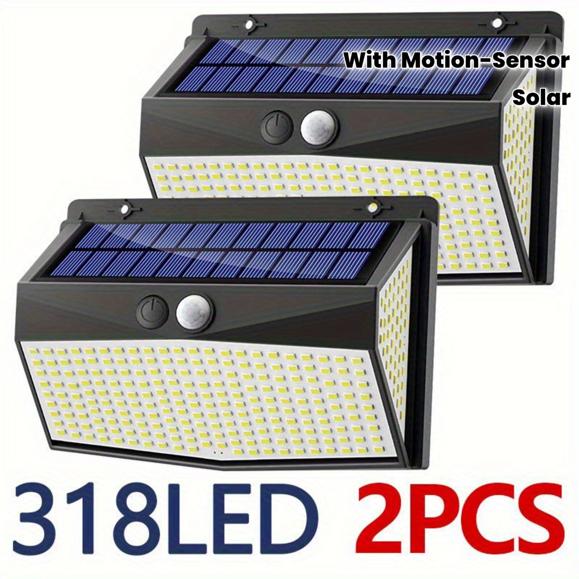 Outdoor Courtyard IP65 Exterior Wall Light, 318 LED Solar Motion Sensor Wall Light (3-Level Function) Security Solar Floodlight Suitable for Outdoor Fence Wall