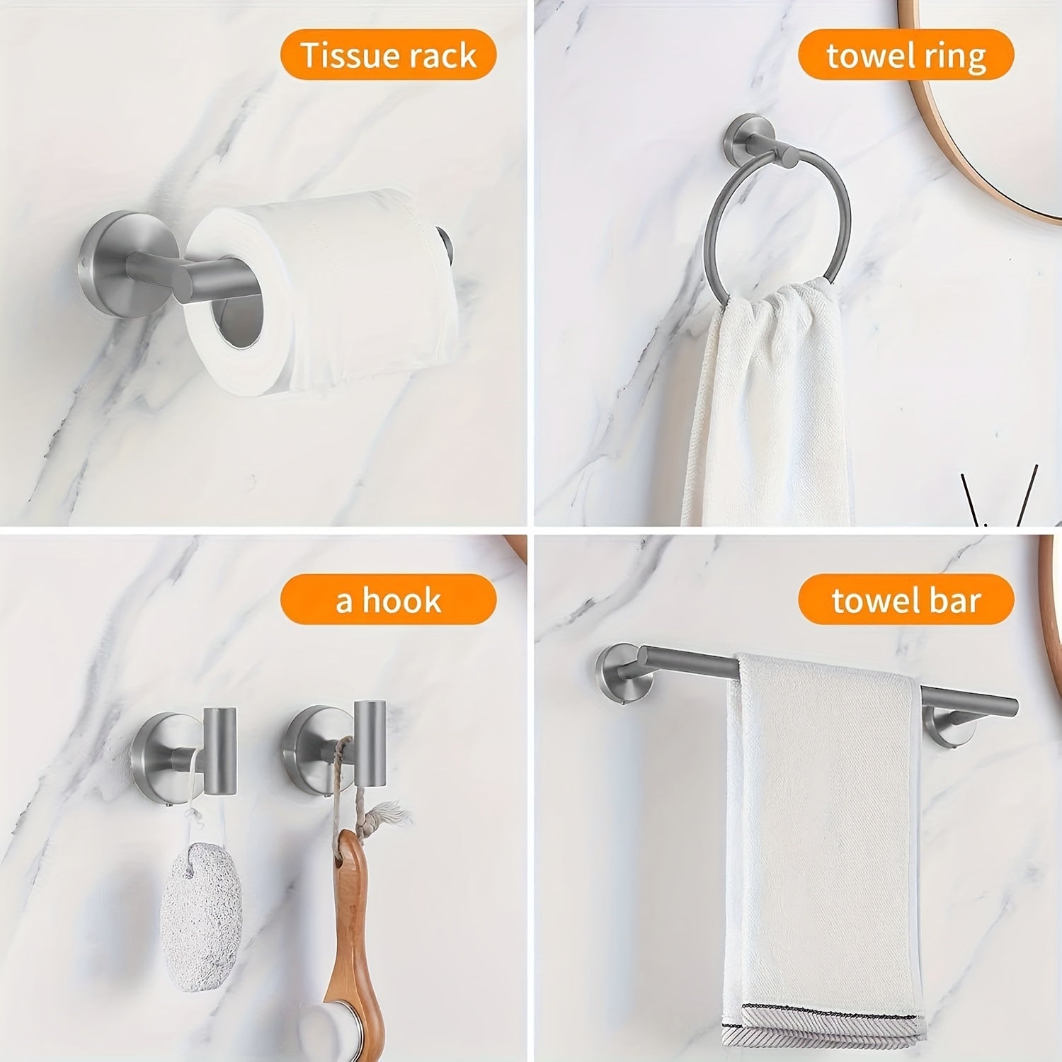 10-Piece Bathroom Hardware Accessory Set - 23.6" Towel Bar, Towel Ring, Toilet Paper Holder, Robe Hook, Stainless Steel Bathroom Accessories Combo
