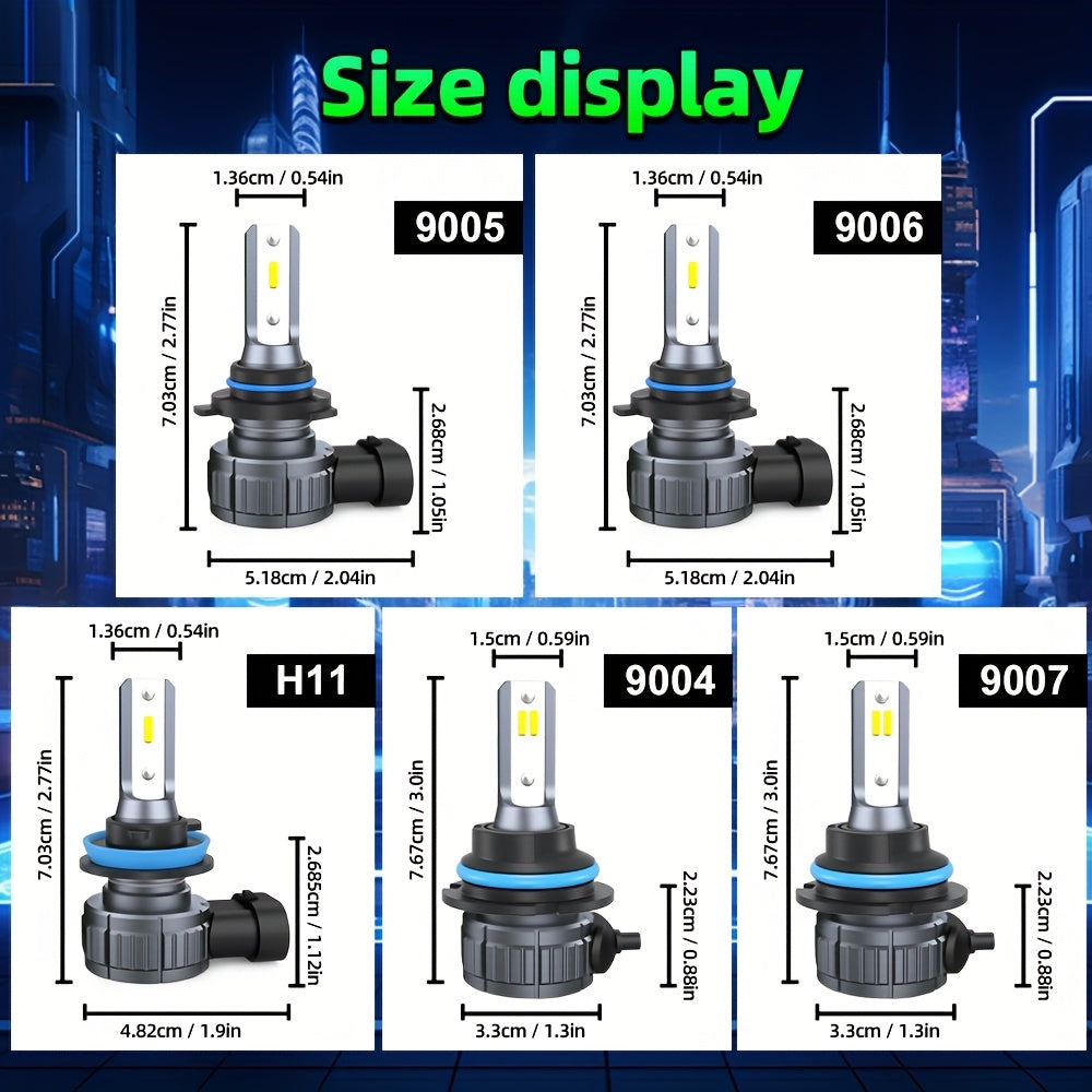 2Pcs 60000 Lumens 180W H11 Super Bright 9005 9006 9012 9007 LED Bulbs, 1:1 Mini Size 12V Non-Polarity Plug-and-Play No Adapter Needed 300% High Brightness Cool White 6000K