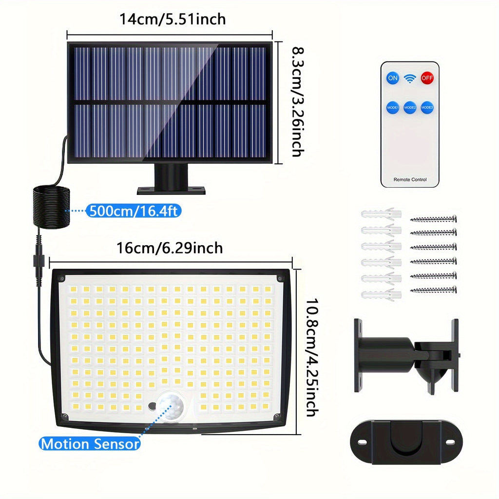1/2 Pack Solar Outdoor Light, High Brightness Sensor Light with 168 LEDs, Garden Light with Remote Control, Street Light with 3 Lighting Modes, IP65, Security LED Floodlight with 16.5FT Cable, Suitable for Outdoor and Indoor Wall Light