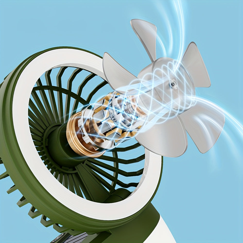 1PC X Portable Fan Light, with Spare Battery & Lithium Battery, Warm White Light, Adjustable Standing Fan, Ideal for Camping, Emergency, Outdoor, Party & Cooling System.